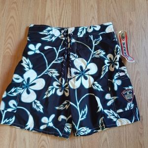 NWT Escape Swim Trunks Board Shorts Hawaiian Print Flowers